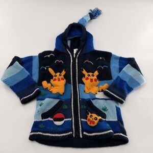 Alpaca Ethnica Pokémon Pikachu Full Zip Sweater Kids Blue Size 8 Jacket